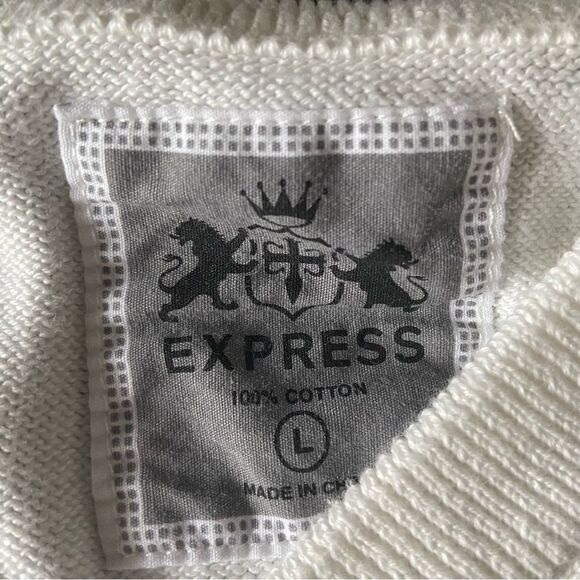 Express Men’s V Neck Sweater Snow White Cotton Size Large - Picture 4 of 9